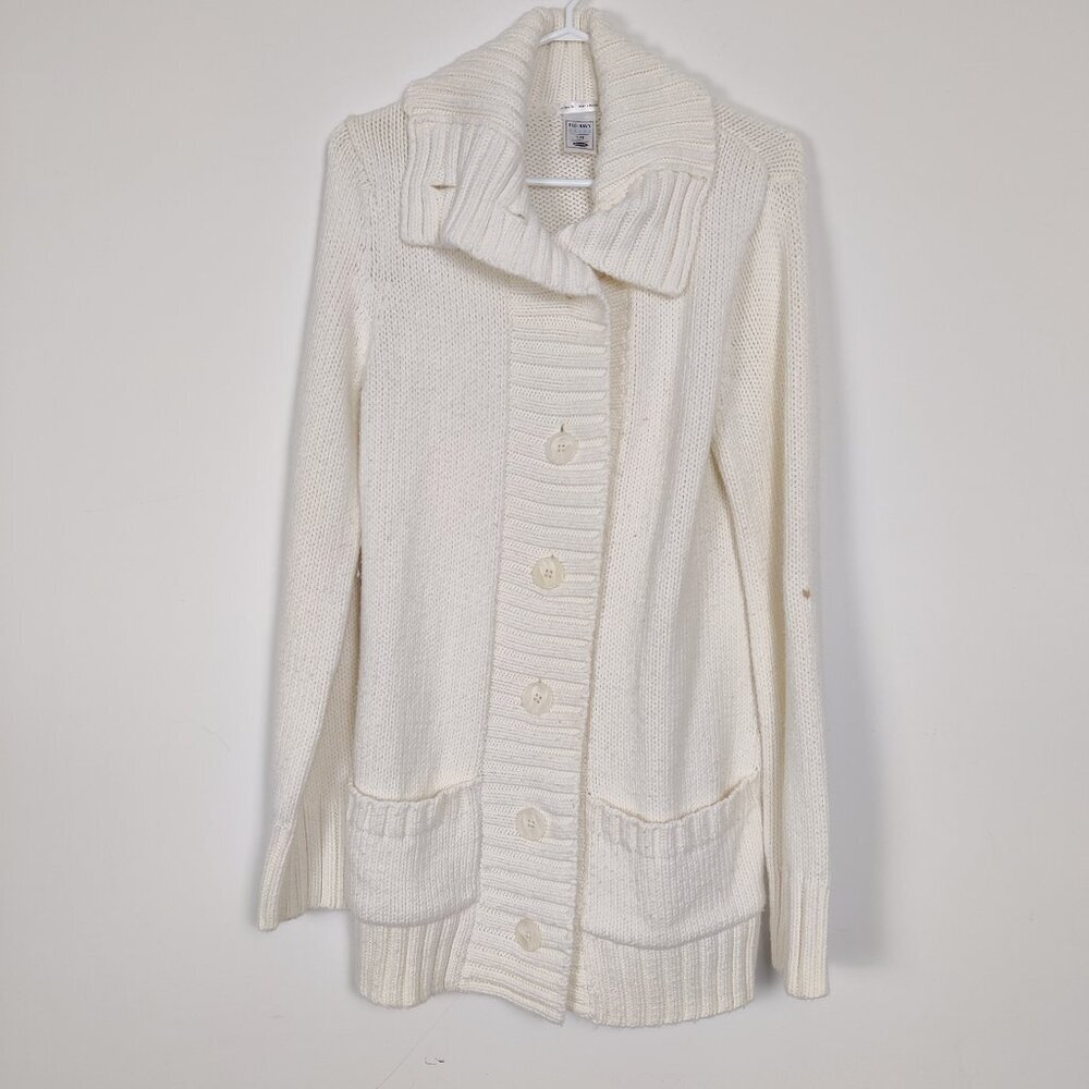 Vintage Old Navy Women's Perfect Fit Vintage Cardigan Size L White Knit Wool